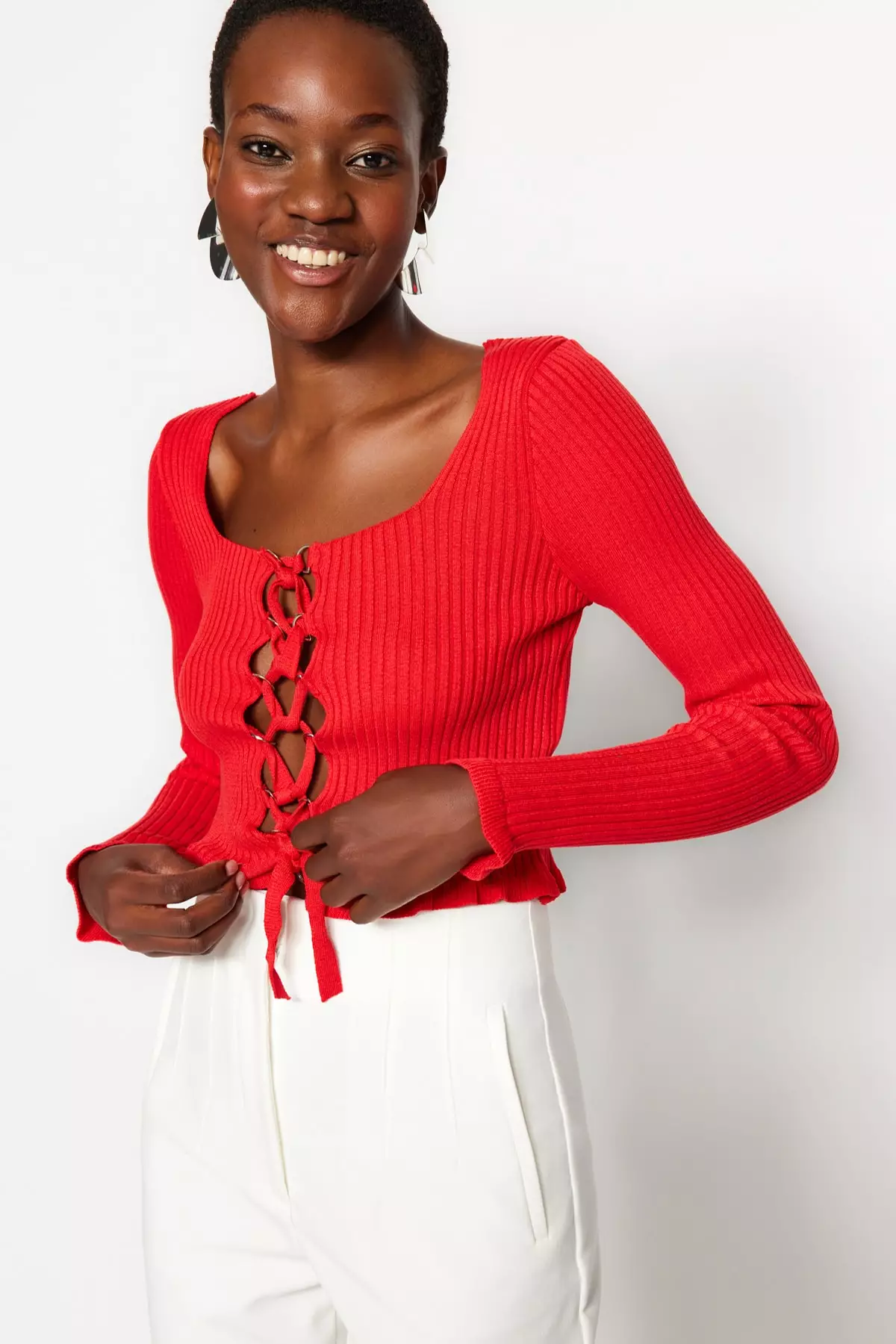 Lace up crop sweater store