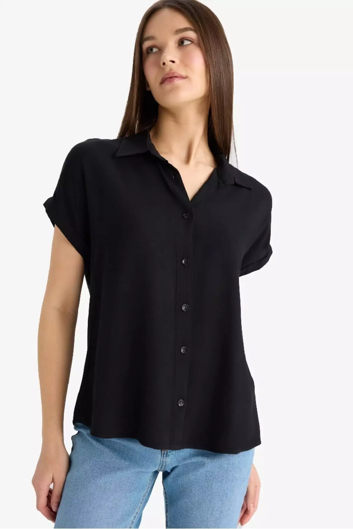 Regular Fit Basic Plain Viscose Short Sleeve Shirt N7819Az25Sp