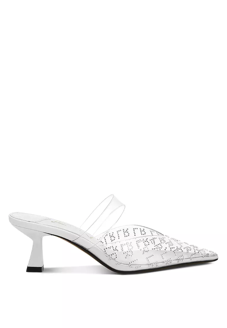 白色尖頭小貓跟鞋