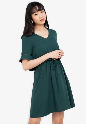 ZALORA BASICS green 100% Recycled Polyester Layer Mini Dress 59782AA0B9562FGS_1
