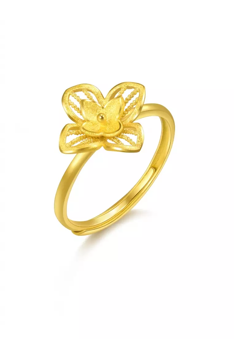 999.9 24K Solid Gold Chinese Wedding Lilac Blossom Adjustable Ring for Women 95304R