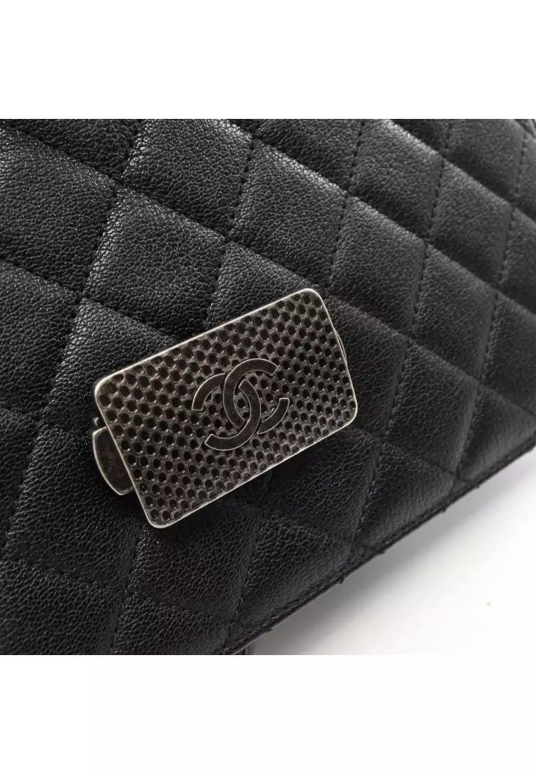 Pre-Loved Chanel CC University matelasse chain shoulder bag Caviar skin black antique silver hardware 2WAY