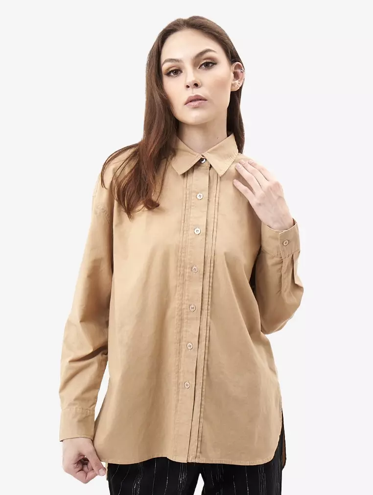 TONIQUE Kemeja Wanita Katun Lengan Panjang Reguler Fit CATHY Atasan Wanita Biru