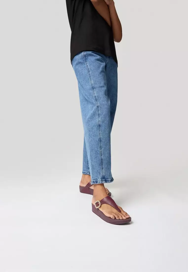 FitFlop LULU Crystal-Buckle Leather Toe-Post Sandals - Mauve Wine (HN9-B37)