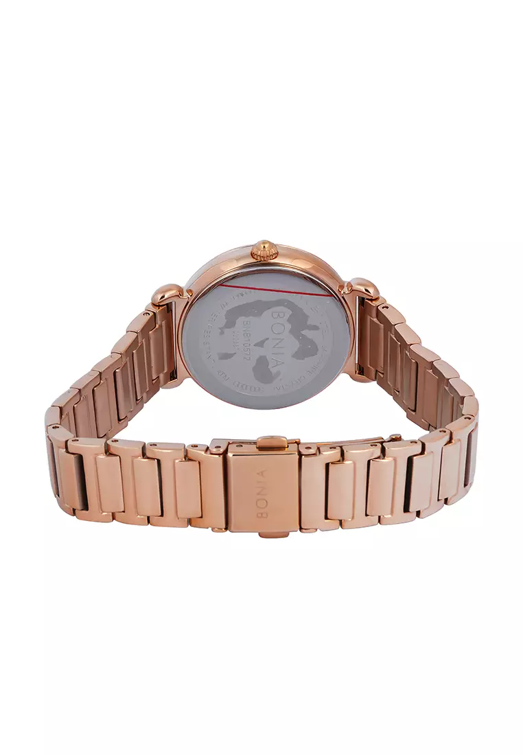 Bonia Sapphire Crystal - Jam Tangan Analog Wanita - Silver Dial - All Rosegold Stainless Steel - B10572-2512S