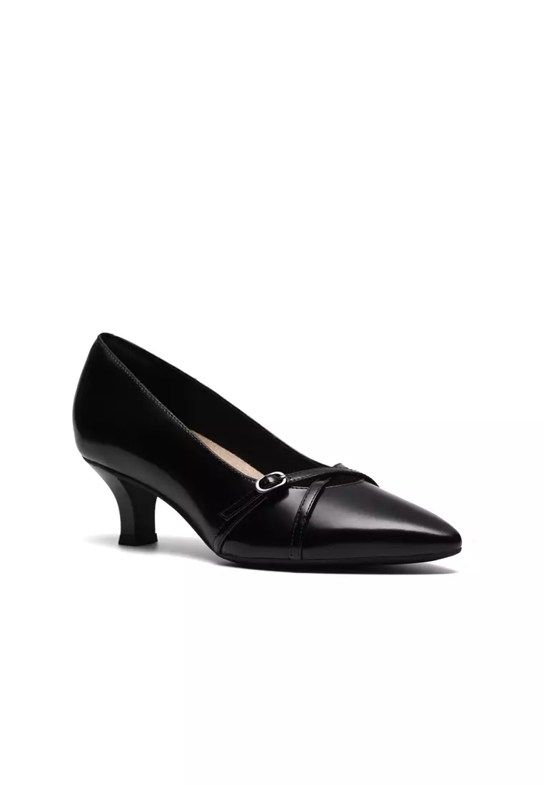 Womens Kepley Star High Heels Black Leather - Wide Fit