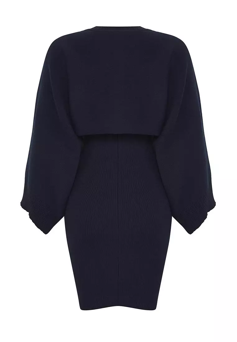 Navy Blue Mini Knitwear Bolero-Dress Suit Twoaw25El00056