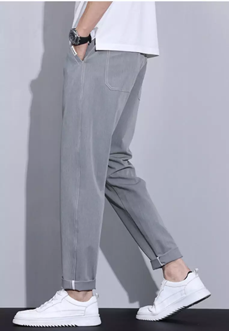 彈性腰圍修身長褲