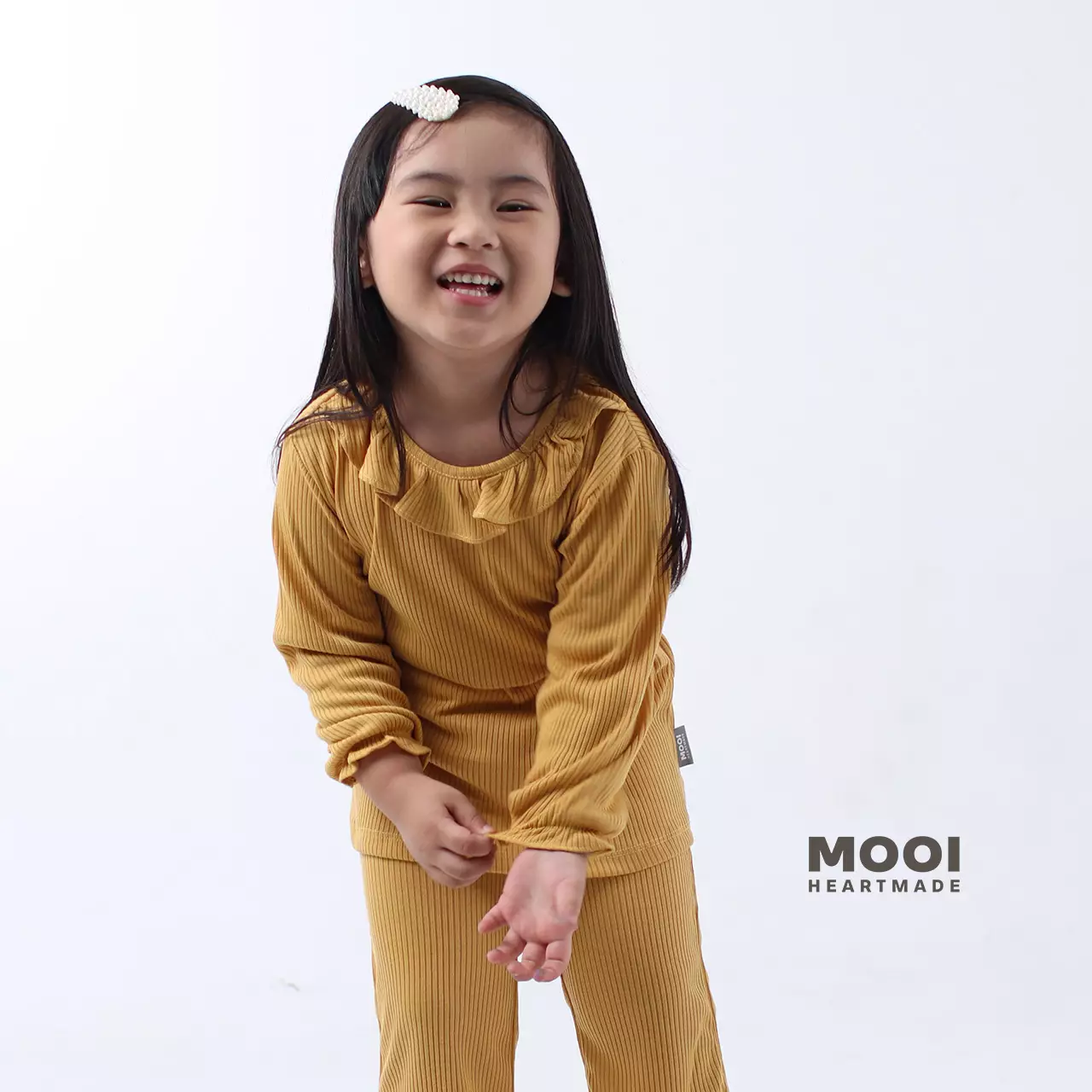 Mooi Atasan Anak Perempuan Mia Top Rib - Marigold