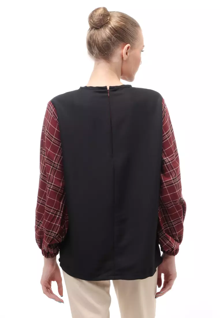 Shana Blouse Dual Tone Color Lengan Puff Atasan Wanita - Garnet