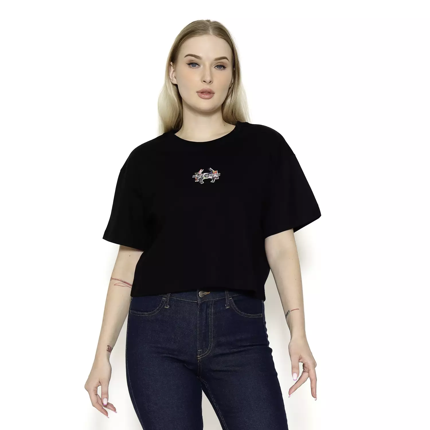 Spyderbilt Kaos lengan pendek Wanita Aerosol Crop Top Ladies Tee Planet Surf