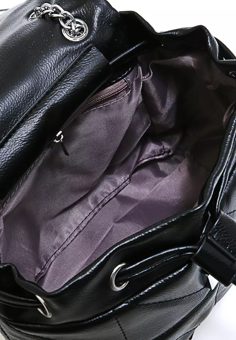 Cellyn Tas Ransel Mini Wanita Strap Kombinasi Rantai Material Leather ORIGINAL - Black