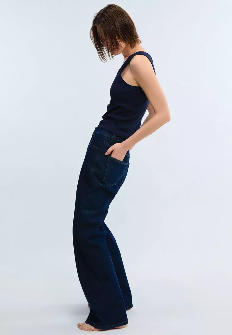 Ribbed Scoop Neck Tank Top - Blue
