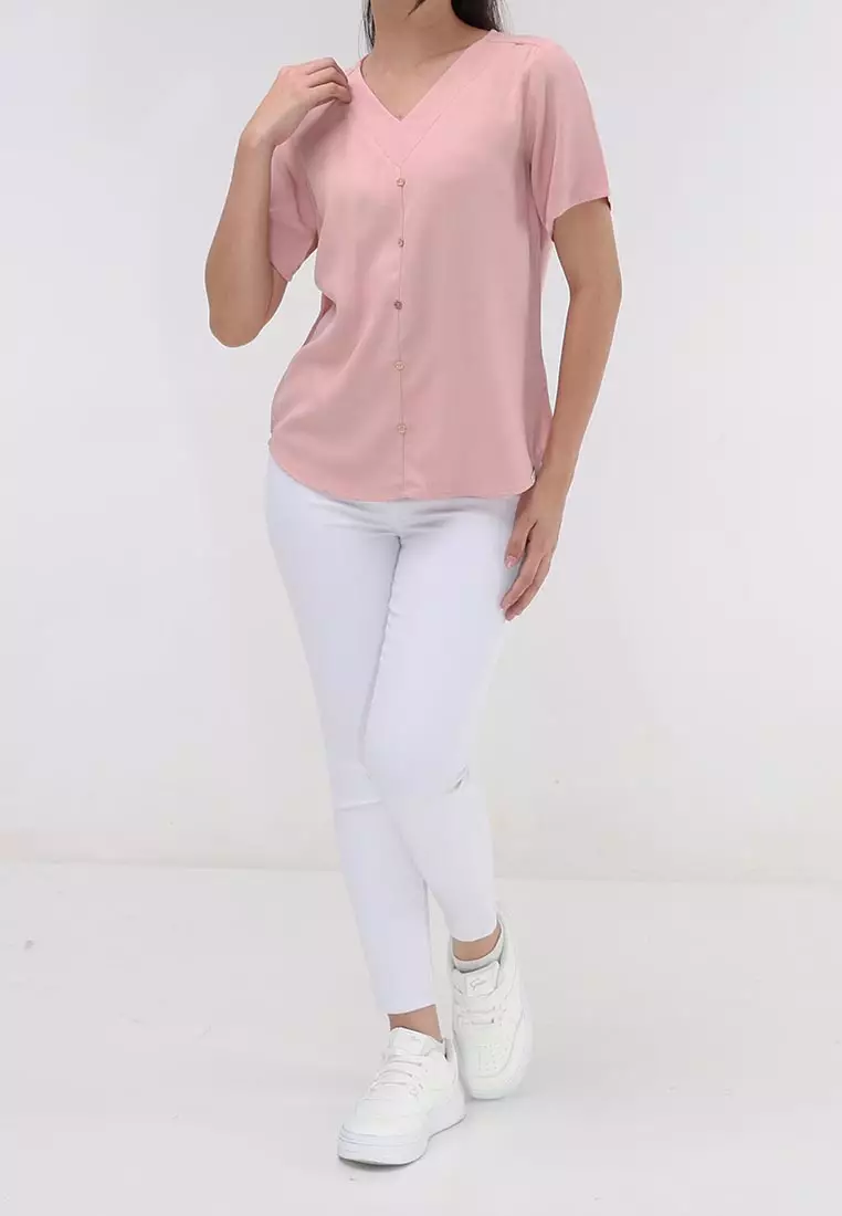 Short Sleeves V-neck Blouse