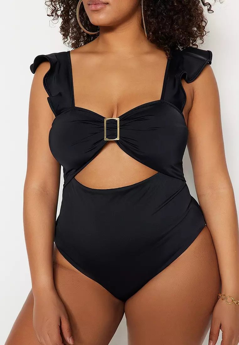 Plus Size Buckle Detailed Swimsuit