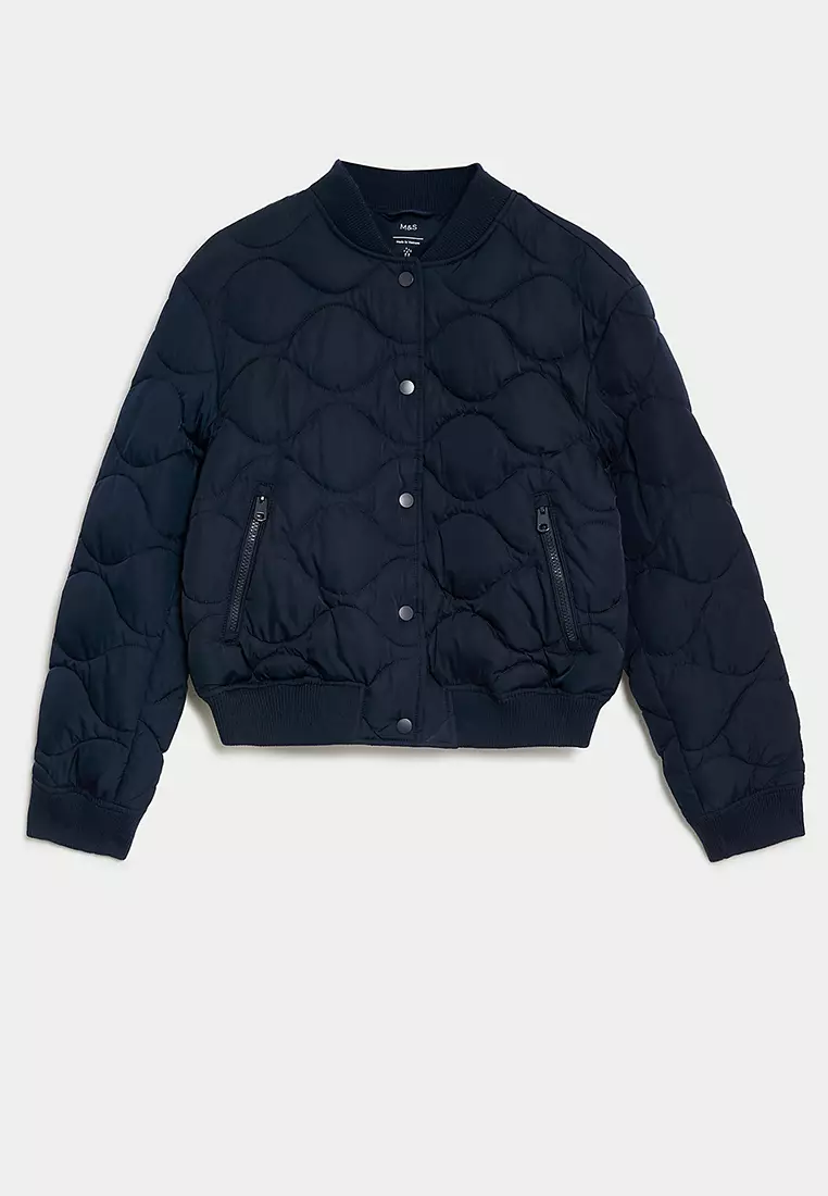 Satin Quilted Relaxed Bomber Jacket