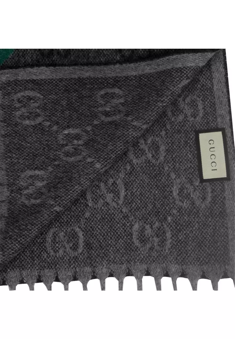 GG Logo Wool Scarf in Dark Grey 570603 3G200