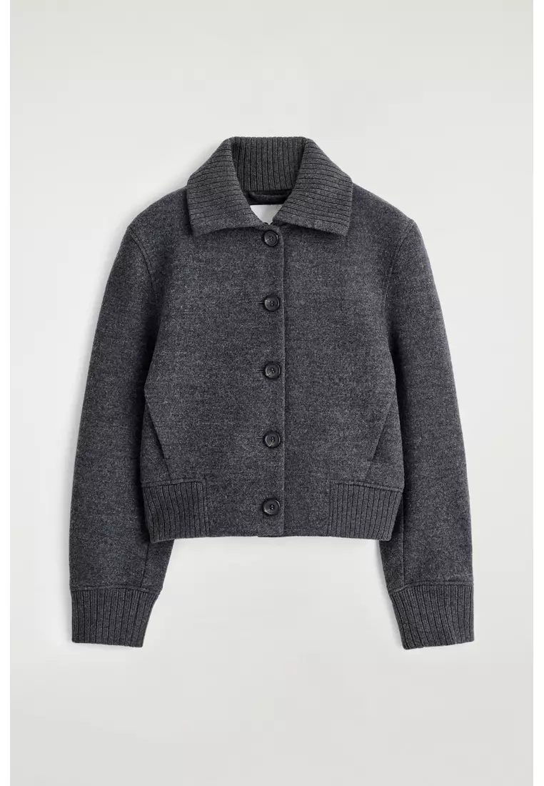 RIBBED-COLLAR BOILED MERINO WOOL JACKET