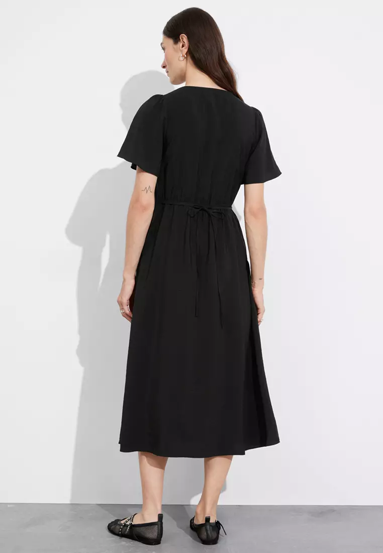 Flutter-Sleeve Midi Dress