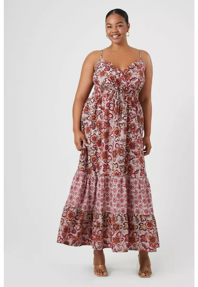 Buy FOREVER 21 Plus Size Ornate Floral Surplice Maxi Dress 2024