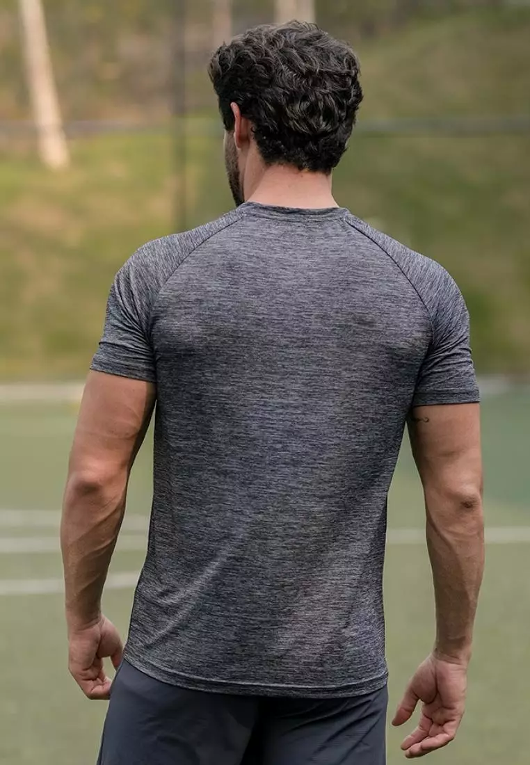 Fitwear - Kaos Olahraga Running Pria JOSEPH REFLECTIVE STRIPE - HEATHER GRAY