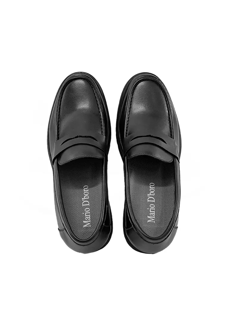 Men's Formal MZ 27109 C95 Black Leather Loafer with Low Heel and Textured Sole