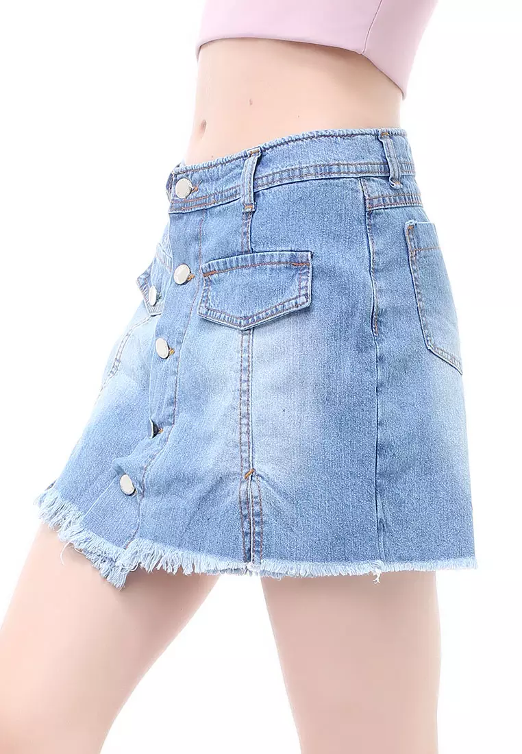 Madoc Short Skirt Pants Rok Celana Pendek Kasual Wanita Stylish Material Denim ORIGINAL - Blue