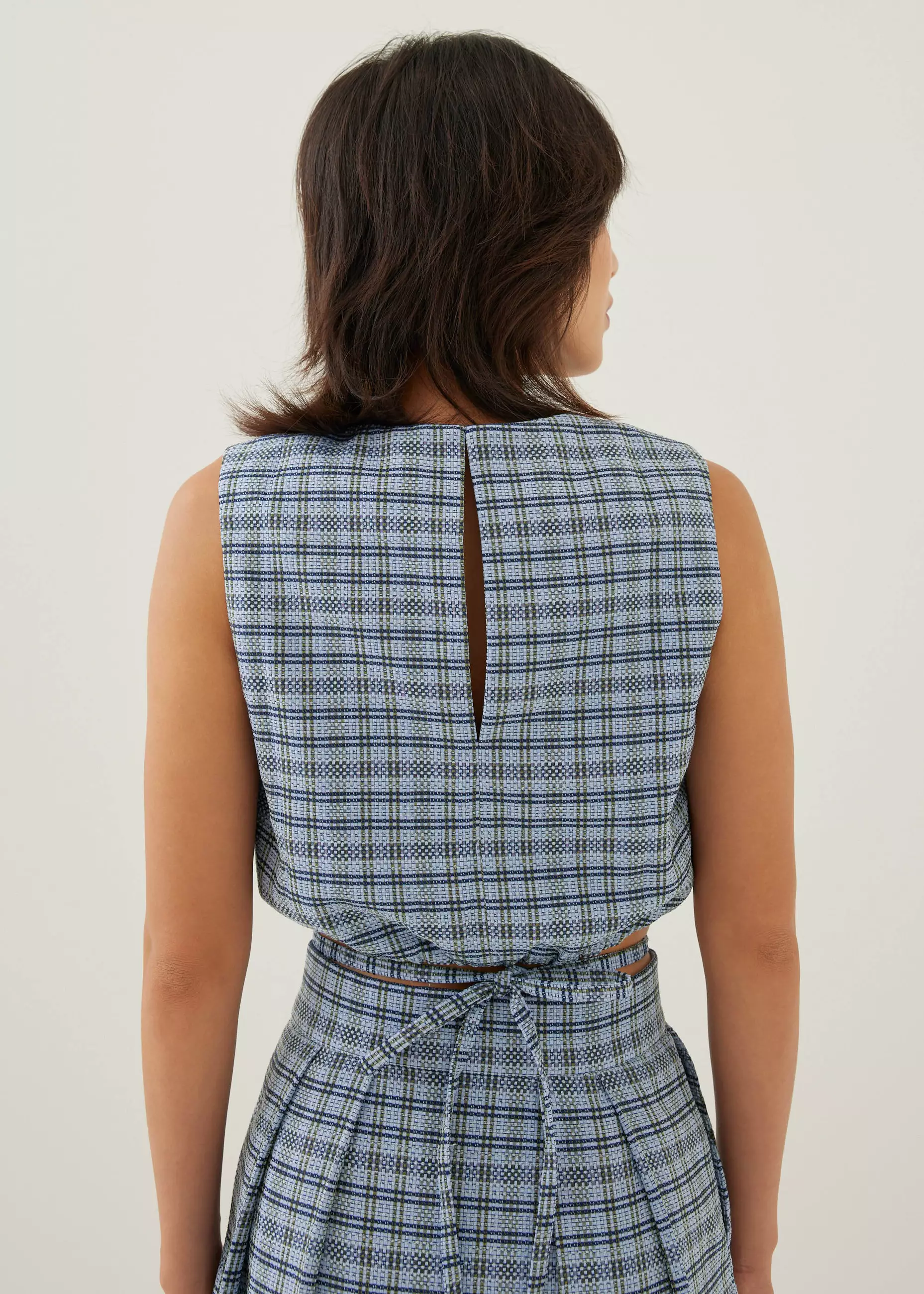 Atasan Wanita - Larson Textured Gingham Crop Top