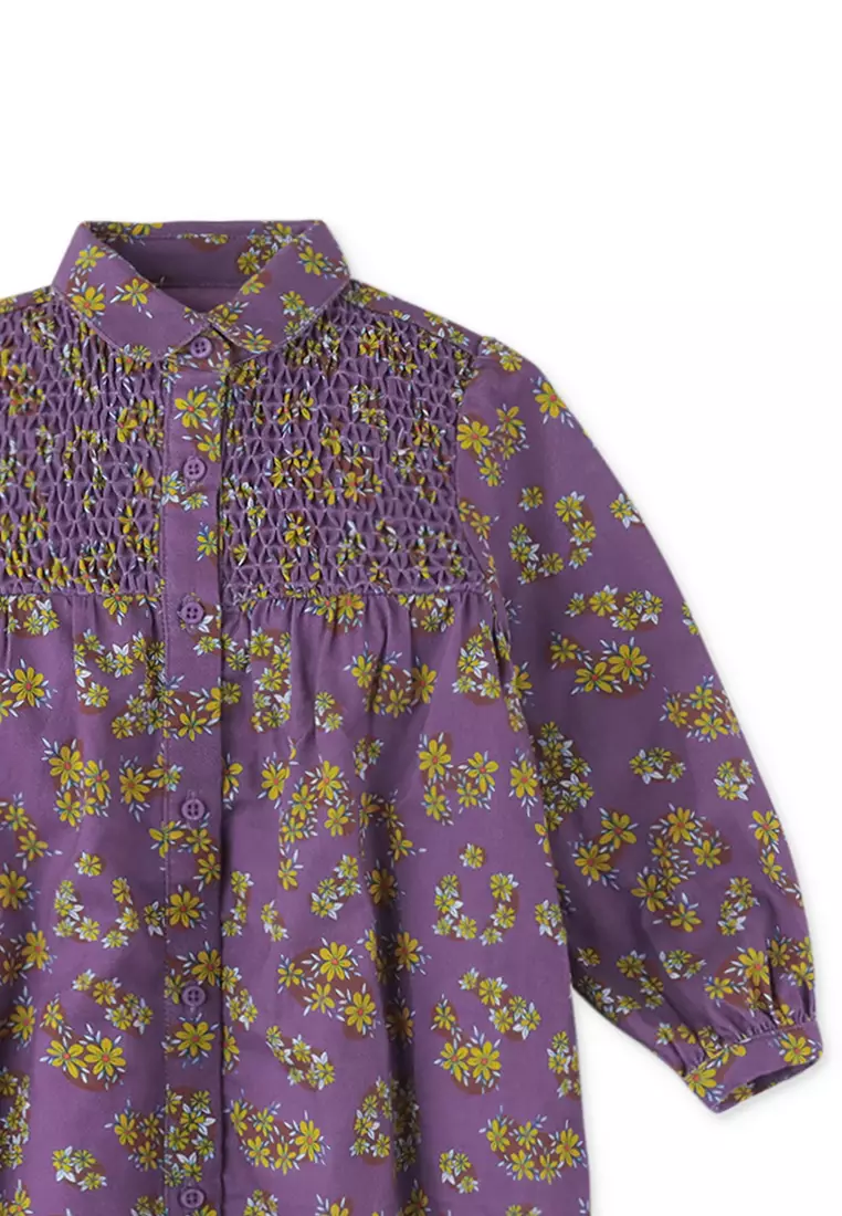 Baby Girls Floral Print Dress With Smockings