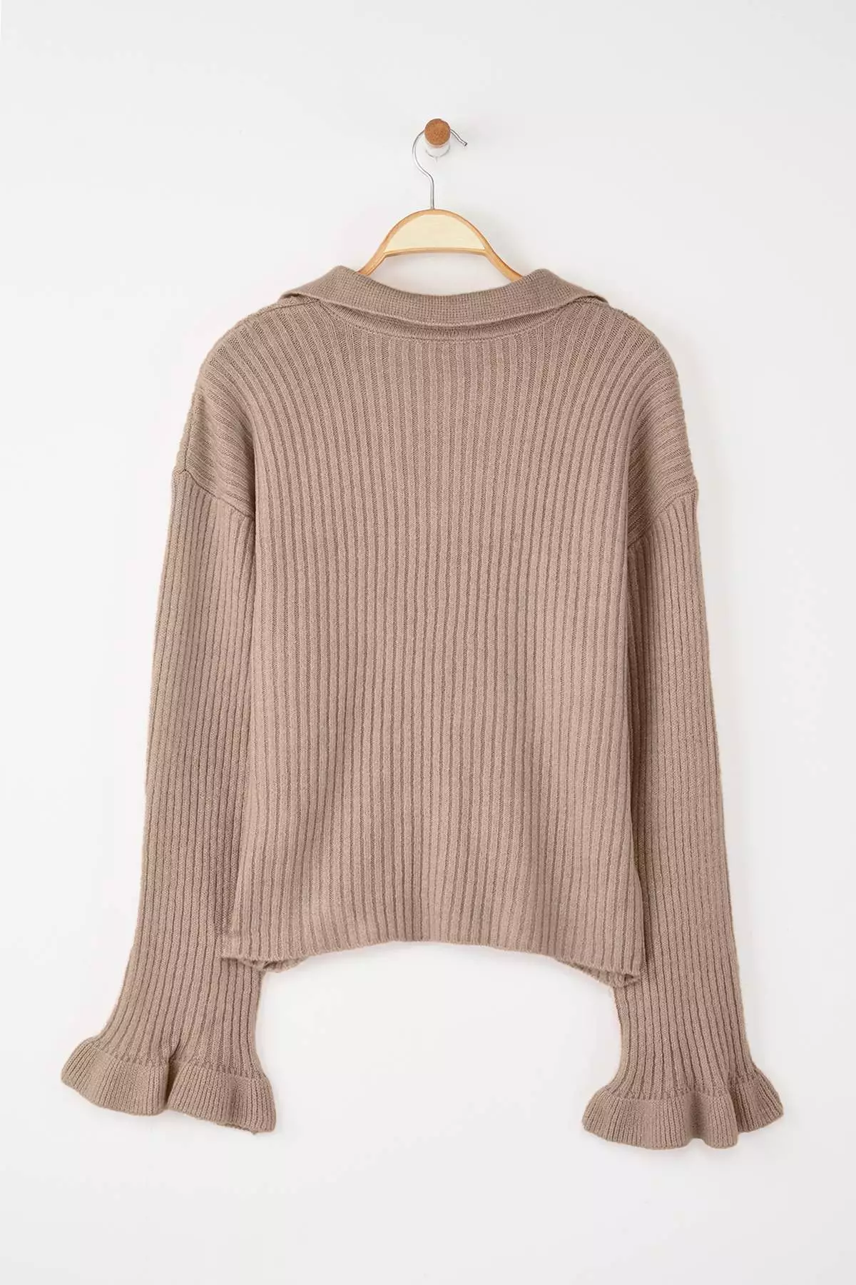 Mink Soft Textured Sleeve Flounce Knitwear Sweater