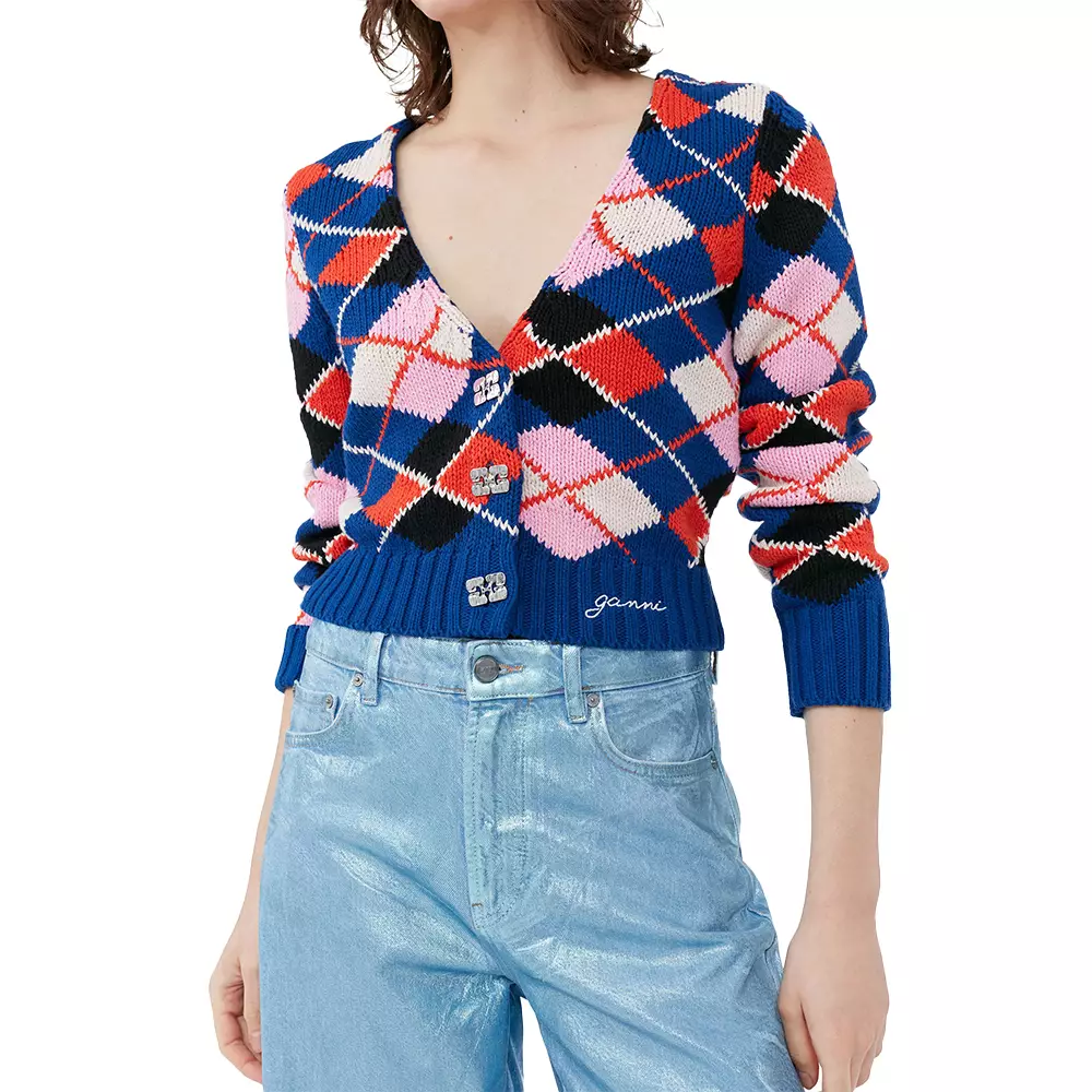 Jual Ganni Ganni Graphic Cotton Cardigan Sodalite Blue Original