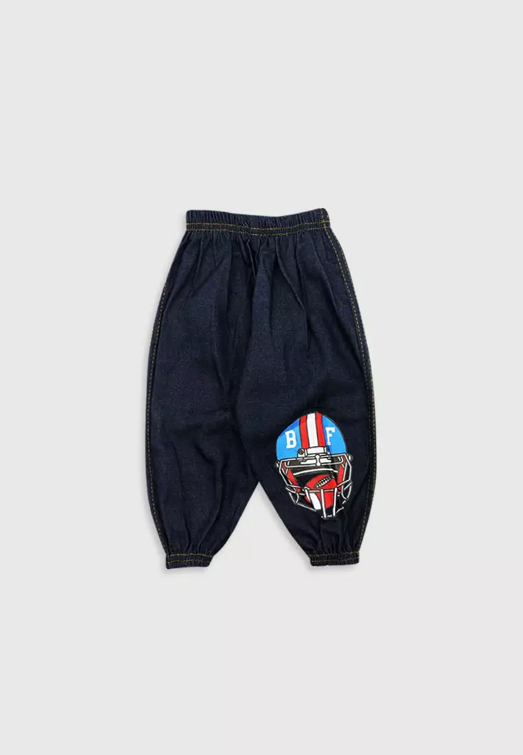 Wakakids Setelan Anak Laki Laki Celana Jeans Jogger Football 3459 Biru