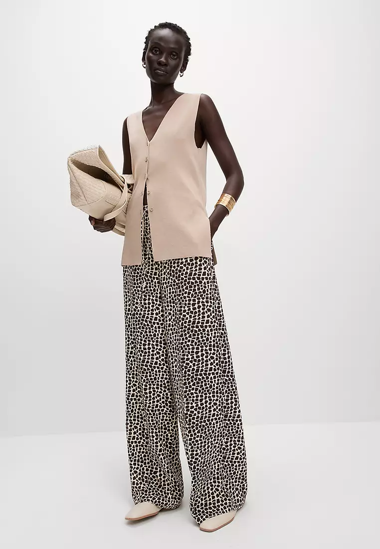 Animal Print Drawstring Wide Leg Trousers