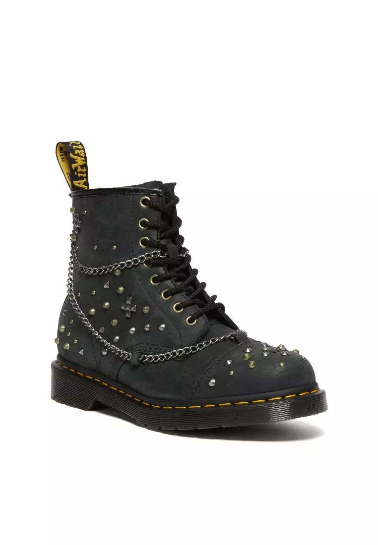 1460 STUDDED CHAIN LEATHER LACE-UP BOOTS