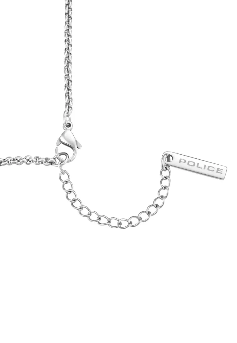 Police Pretentious II Black SS Cable Pendant 22" Silver Stainless Steel Necklace For Men PPEAGN0009701