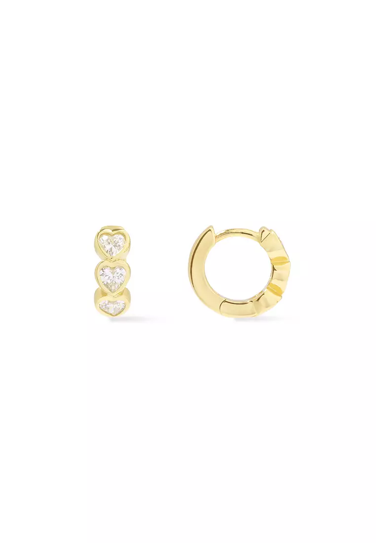 Heart Bezel Gold 8mm Huggie Earrings