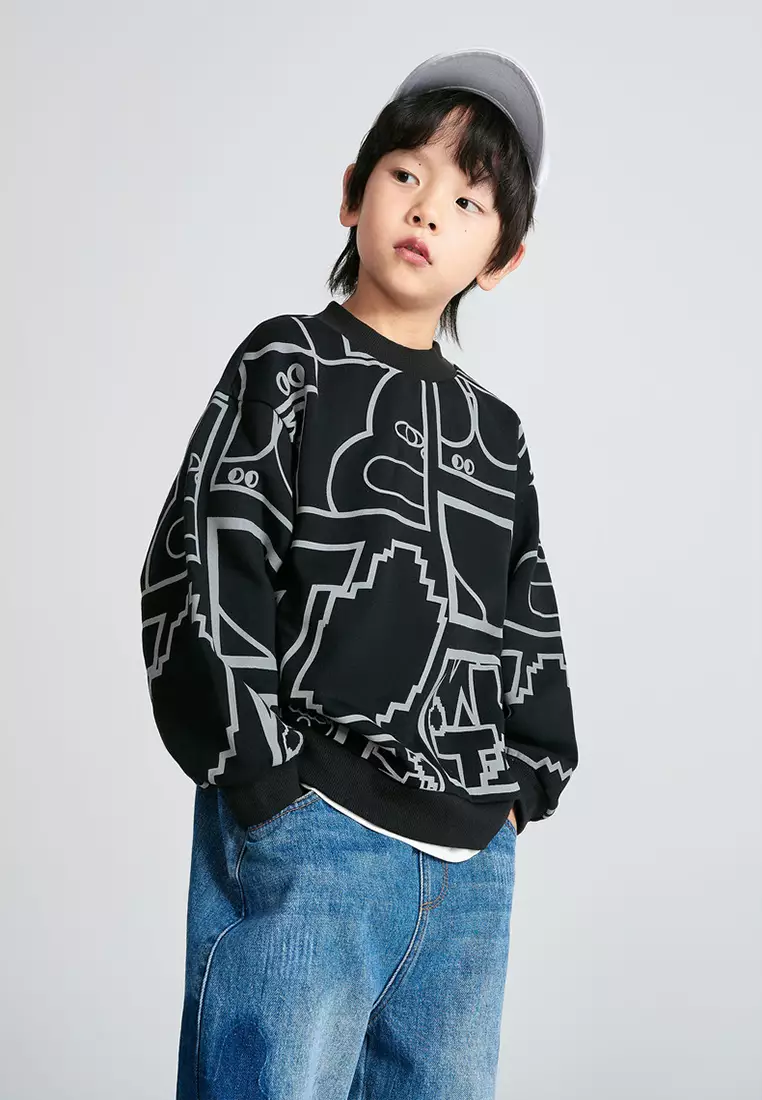 Long Sleeve Sweatshirt with Allover Graffiti Print