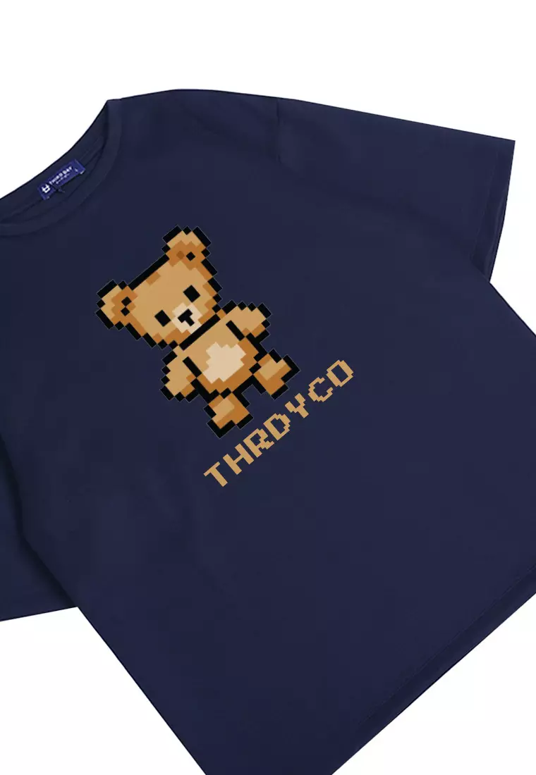 MTO82 kaos oversize beruang teddy bear rajut knit rajut effect bahan tebal scuba distro pria navy