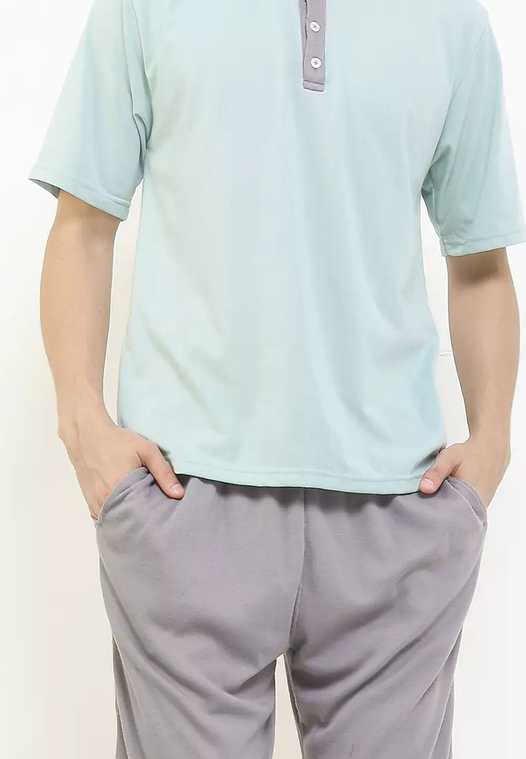 Pyjama Pijama Baju Tidur Short Sleeve Short Pants Berkantong Celana Mens Pria Sleepwear
