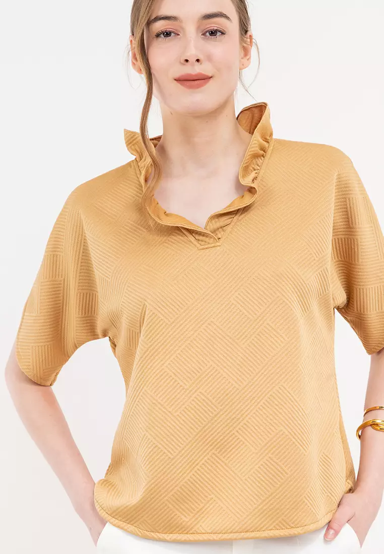 AERYN Textured Flared-Sleeve Blouse
