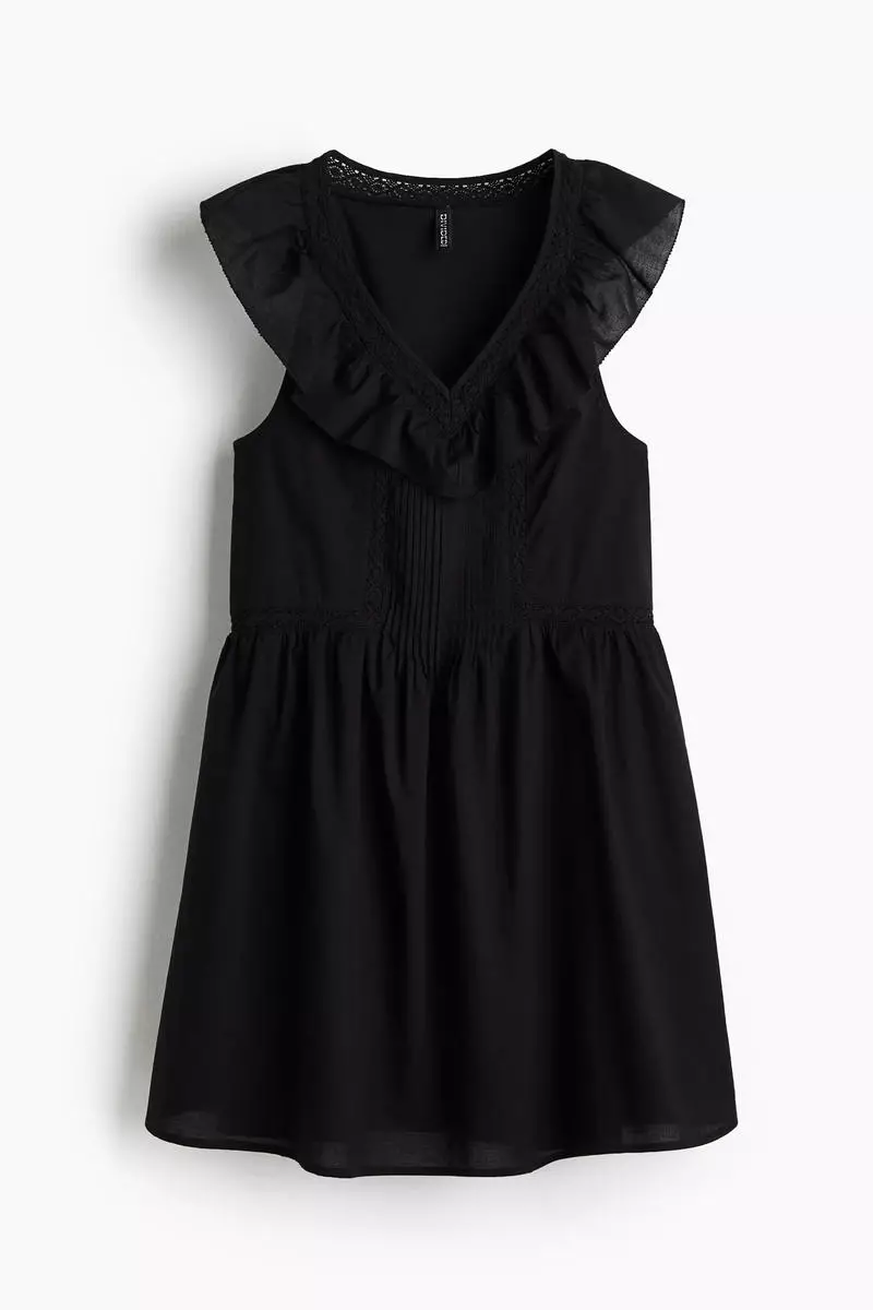 Frill-trimmed cotton dress