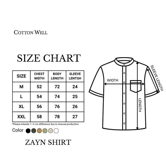 Cotton Well Zayn Shirt Khaki | Kemeja Koko Oxford Slub Lengan Pendek Cream