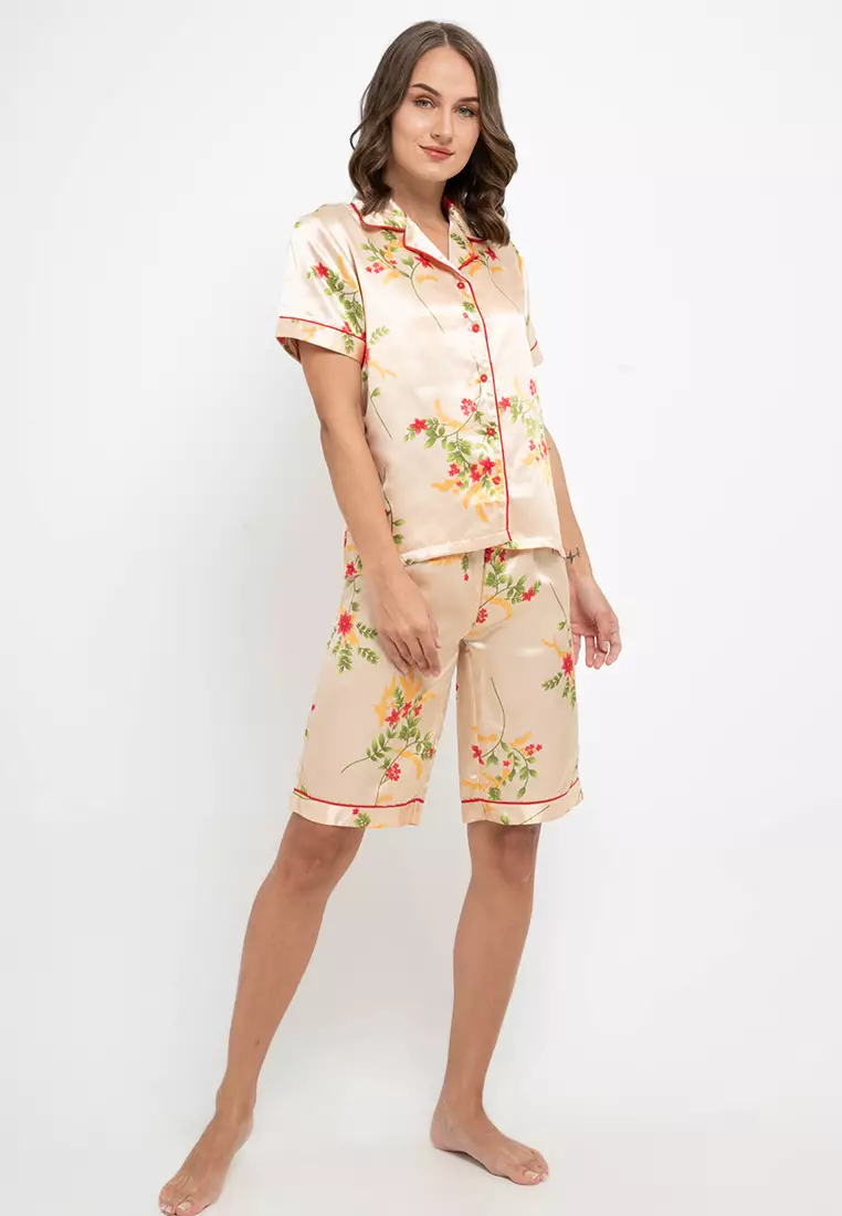 Pyjama Pijama Satin Silk Short Sleeve Short Pants Sleepwear