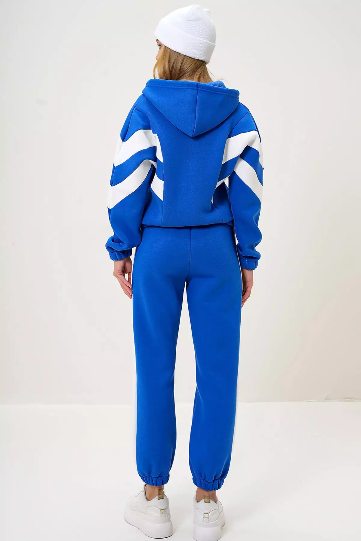 Women's Saks Hooded Half Zippered Sweatshirt and Elastic Leg Tracksuit Set
