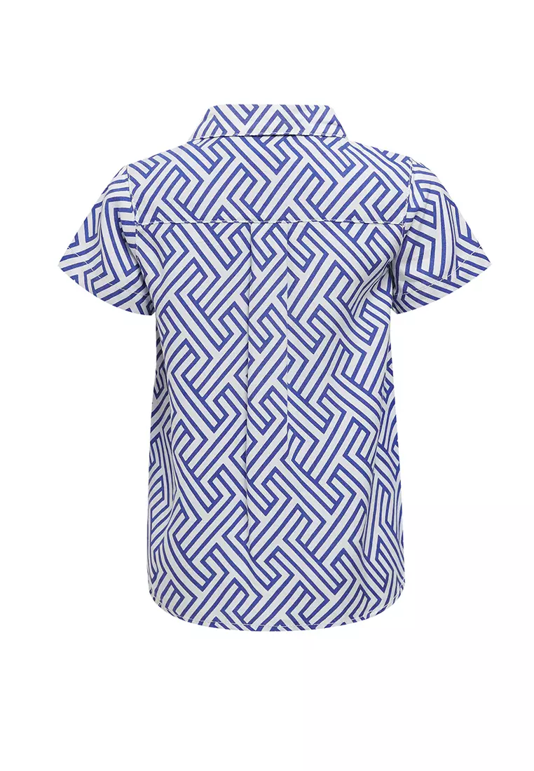 Qna Boy Moeloek Kemeja Anak Biru Motif