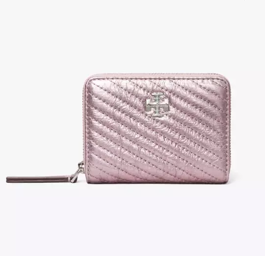 Small Kira Moto Quilt Metallic Zip-Around Wallet Sparkle Pink