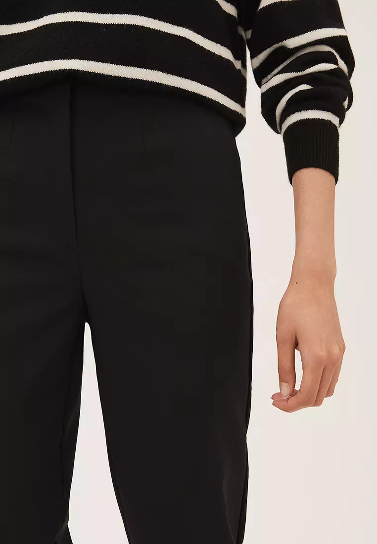 Cotton Blend Slim Fit Cropped Trousers