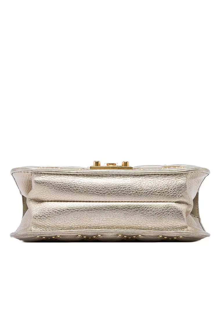 Pre-Loved Dior Studded Metallic Lambskin Dioraddict Wallet On Chain