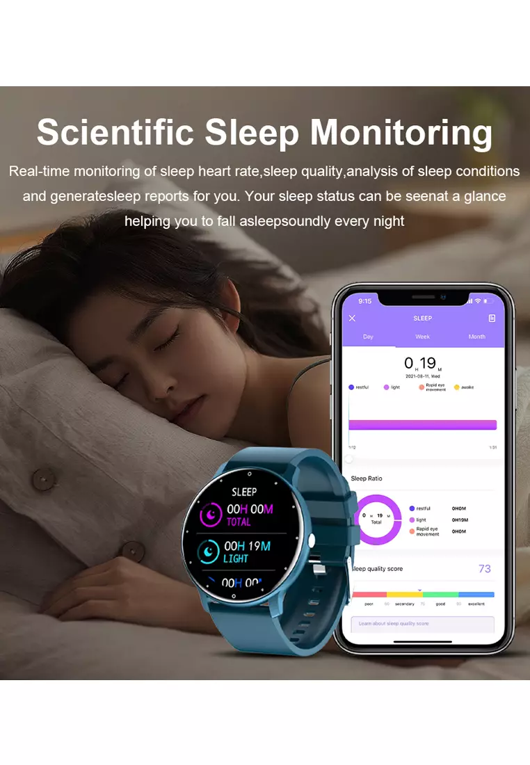 SmartWatch ZL02D Layar Terang 1.28'' Anti Air IP67 Olahraga Pemantauan Tidur dan Detak Jantung Jam Tangan Pria Wanita blue dengan tali jam gratis