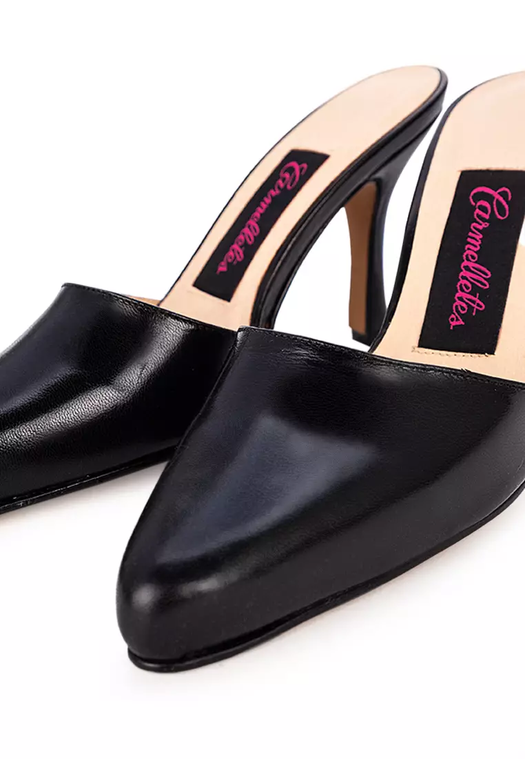 Pointed Toe Leather Mule Heels